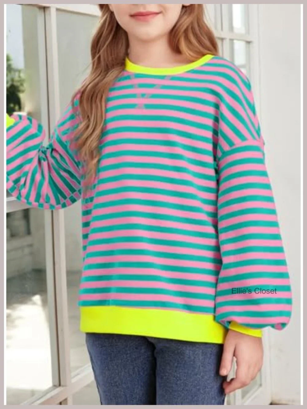 Girls Long Sleeve Striped Color Block Crewneck Sweatshirt Pullover Cotton Tunic